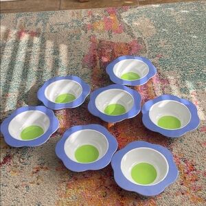 Set 7 of Blue and Green Flower-Shaped Bowls